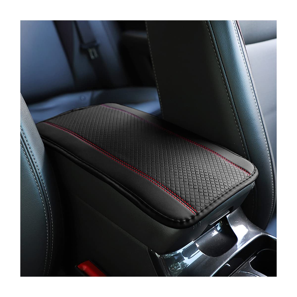 8Sanlione Car Armrest Storage Box Mat, Fiber Leather Car Center Console Cover, Car Armrest Seat Box Cover Accessories Interior Protection For Most Vehicle, Suv, Truck, Car (Black/Red)