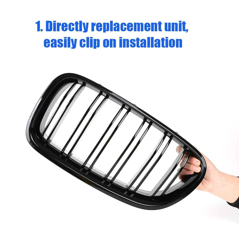 Sportuli Front Replacement Kidney Grille Grill Compatible With Bmw 5 Series F10 F11 F18 M5 (Gloss Black)