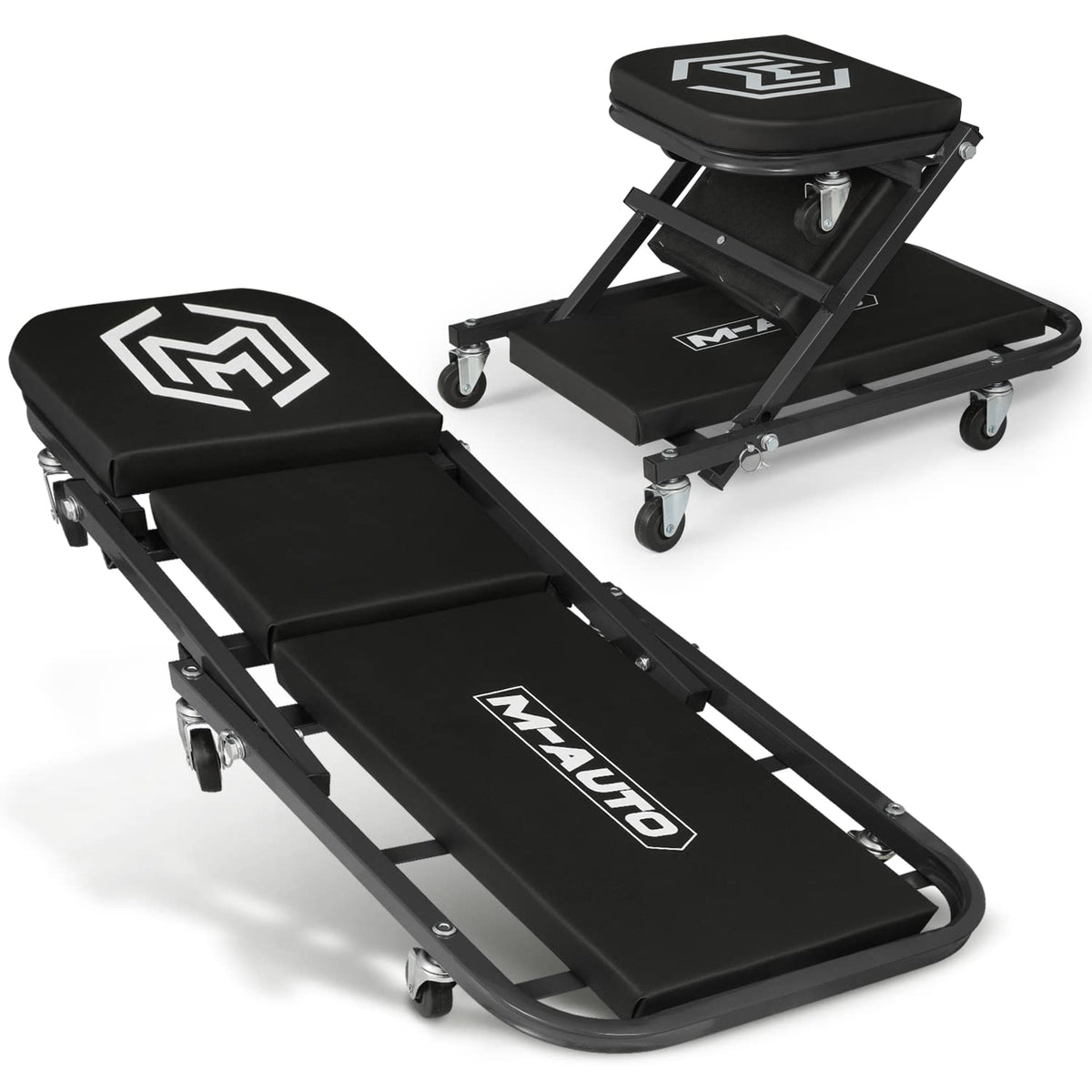M-Auto 40-Inch Folding Creeper Rolling Seat, All-In-One Adjustable Roller Garage Chair, Lay Down Or Sit, 330Lbs Capacity Under C