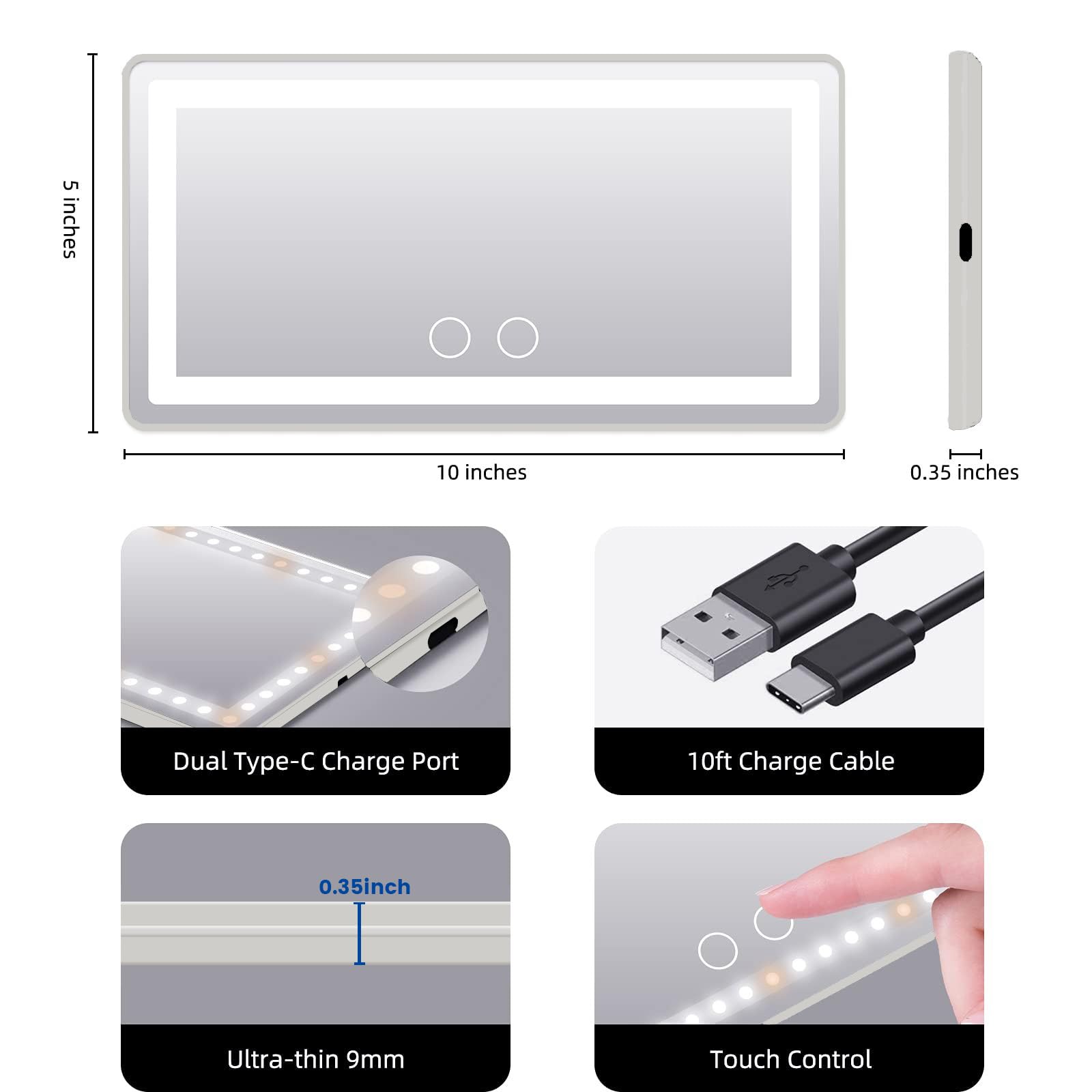 Car Sun Visor Vanity Mirror, Rechargeable Makeup Mirrors With 3 Light Modes & 60 Leds- Dimmable Clip-On Rear View Sun-Shading Co