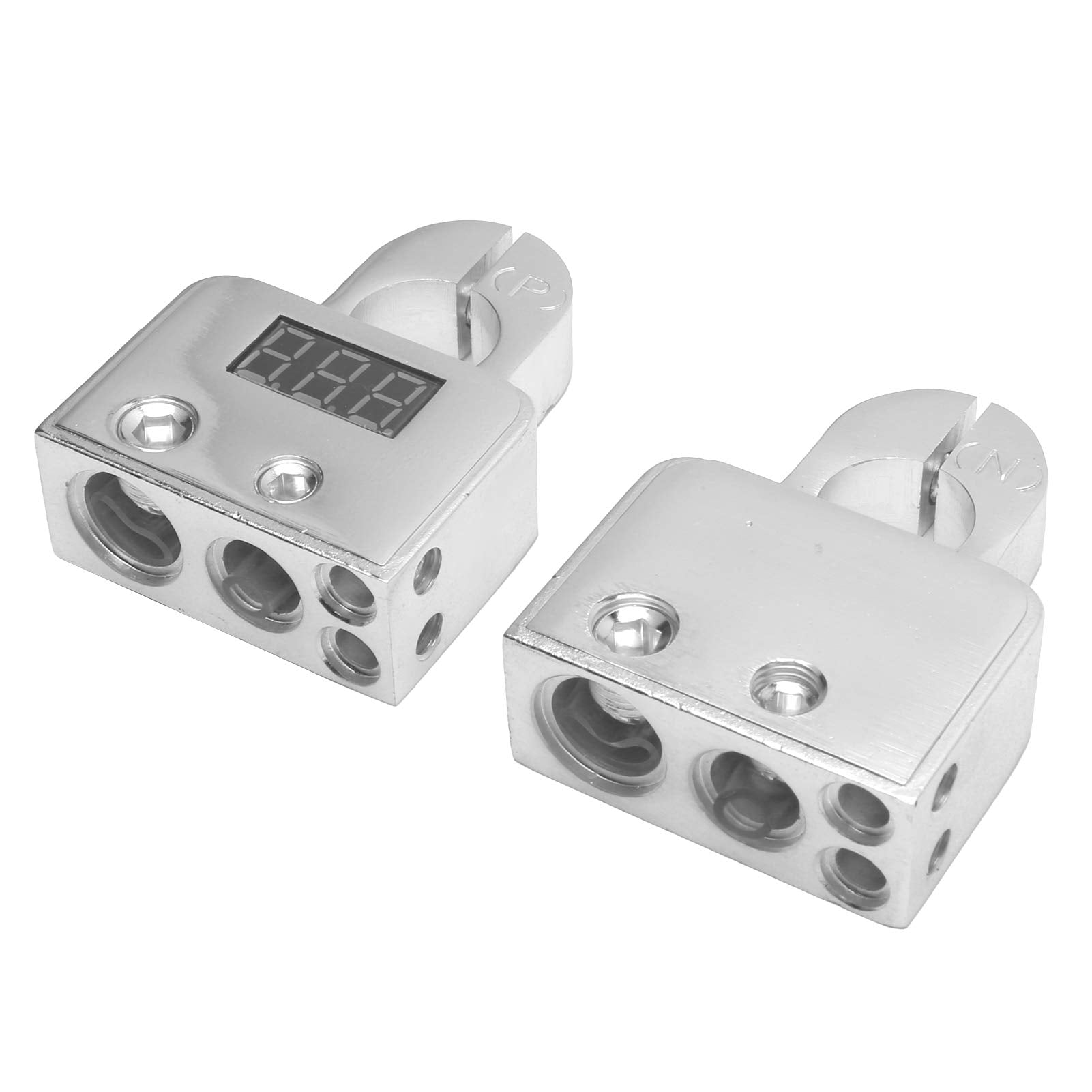 Car Battery Terminal, Car Battery Terminal Connectors Kit With Digital Voltmeter Display Stardand 0/4/8/10 Awg Gauge(B(Sliver))