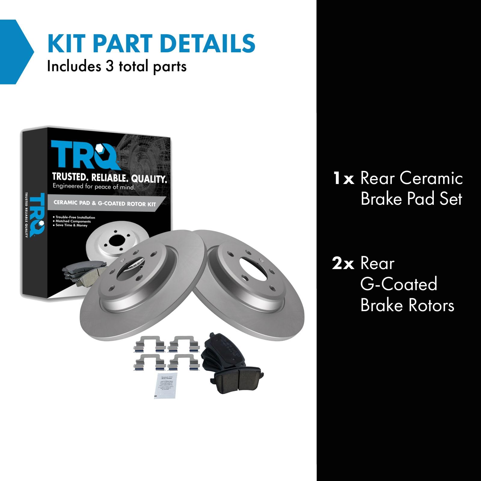 Trq Rear Brake Pad & Rotor Kit Brake Pads Brake Rotor Ceramic Premium G-Coated Compatible With 2009-2016 Audi A4 A4 Quattro 2010