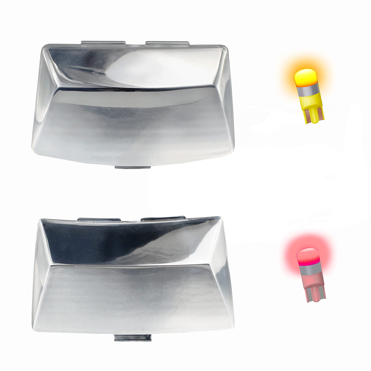 Nthreeauto Front Rear Chrome Fender Light Lens Fender Tips Mud Guards Covers W/Led Bulbs Compatible With Harley Electra Glide Ultra Classic Road King Softail Flhr Flstc Flhtc(Mirror Shell)