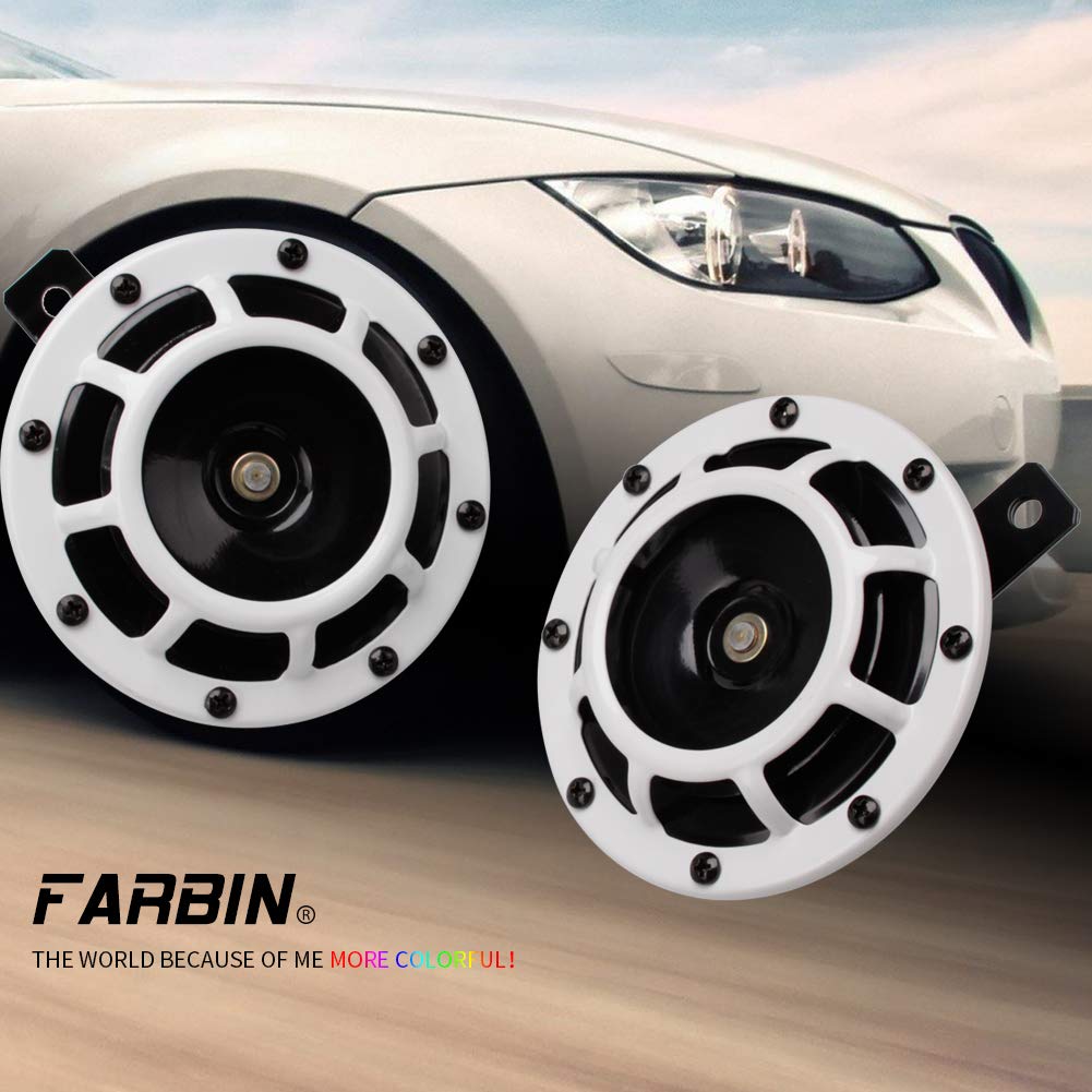Farbin Car Horn 12V Super Tone Horn High Tone/Low Tone Twin Horn Kit Loud Horn For Car Motorcycle Truck (White)