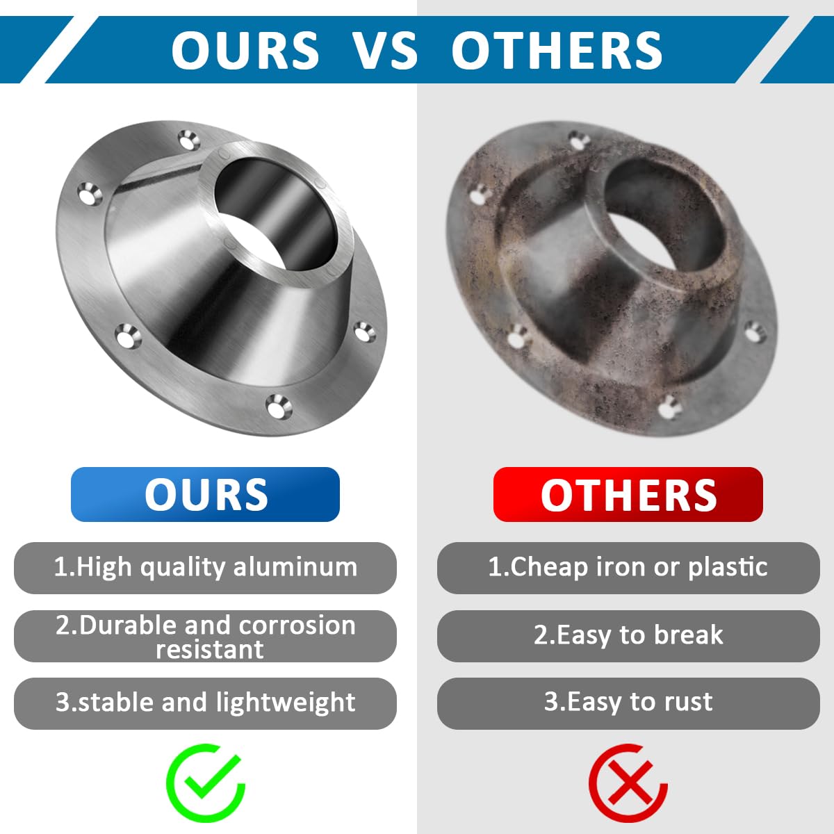 2-Pack RV Table Base Under Table Top and Bottom (Aluminum 6-Hole Design) Fits for RV Camper Travel Trailer Boat, Table Bracket T