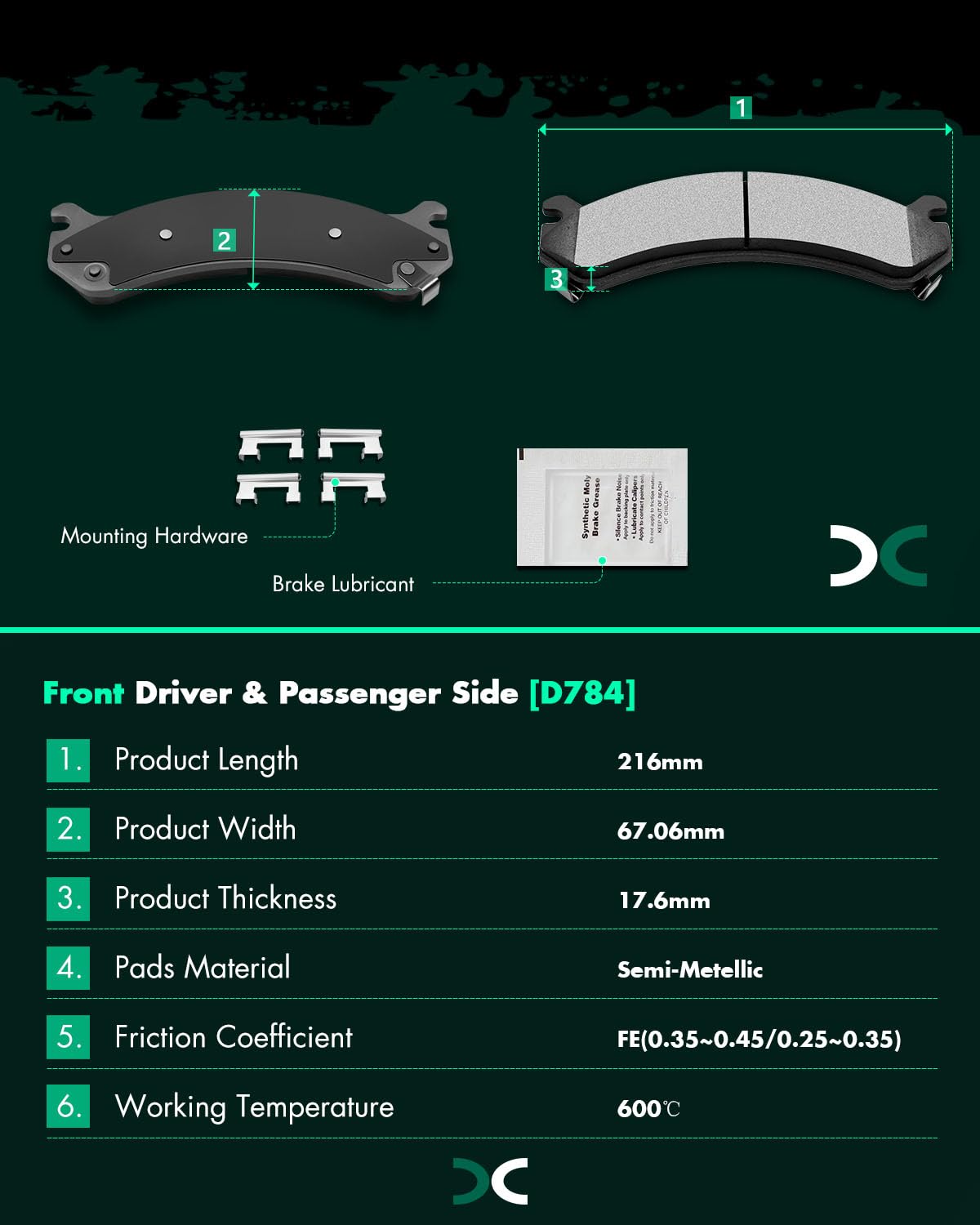 Scitoo D784 D785 Semi-Metal Brake Pads Kits Front & Rear Fit For Chevrolet 1999-2013,For Gmc 1999-2013,For Hummer 2003-2009