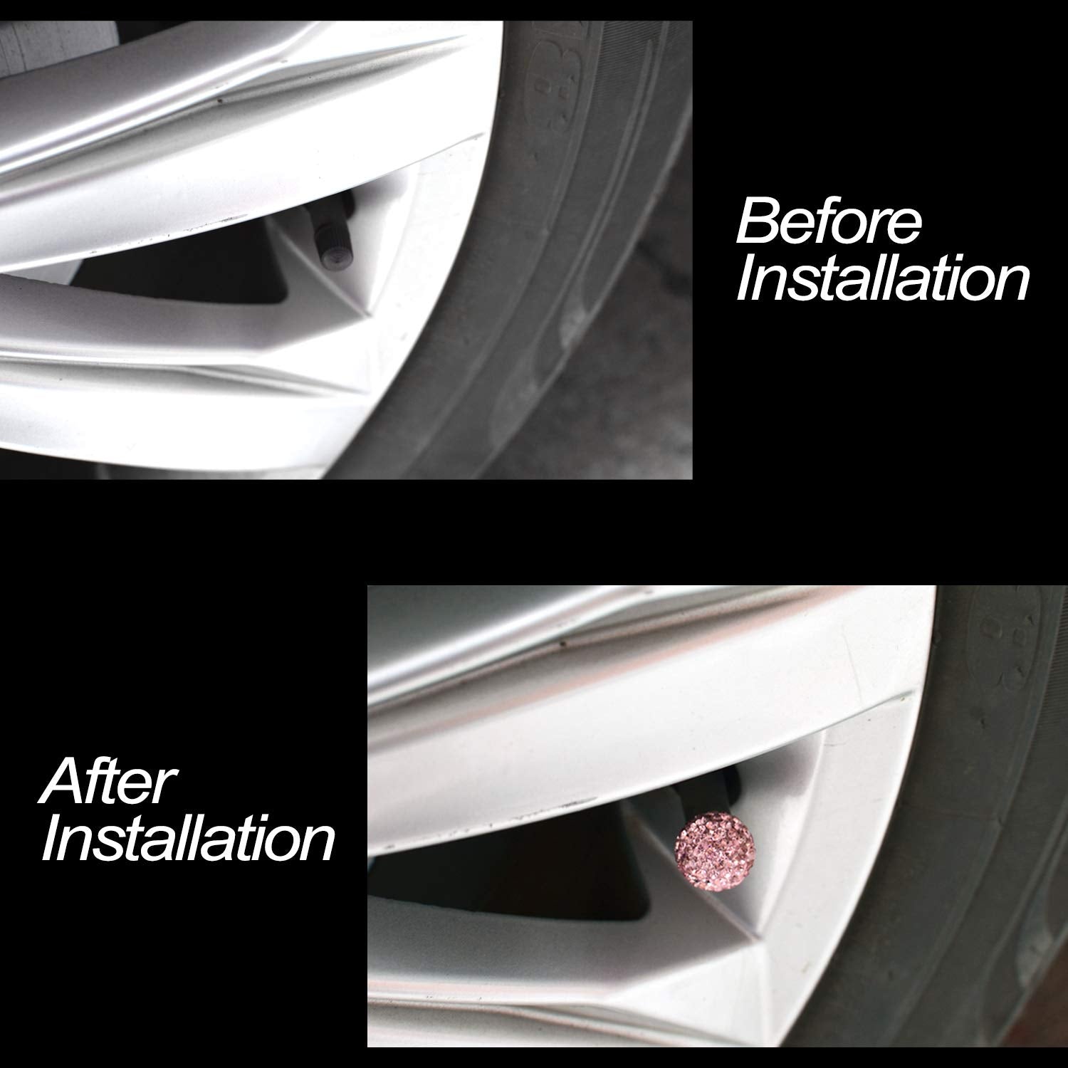 Car Wheel Tire Valve Caps, 4 Pack Crystal Rhinestone Car Tire Wheel Valve Stem Air Caps for Car Tire Accessories Universal for C