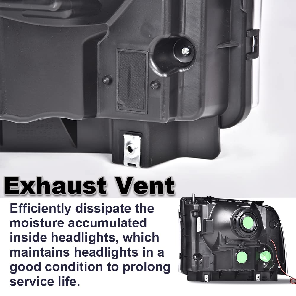 CHEDA LED DRL Headlights Assembly for 2005-2007 Ford Super Duty F250 F350 F450 F550 - Clear Lens Chrome Housing Reflector