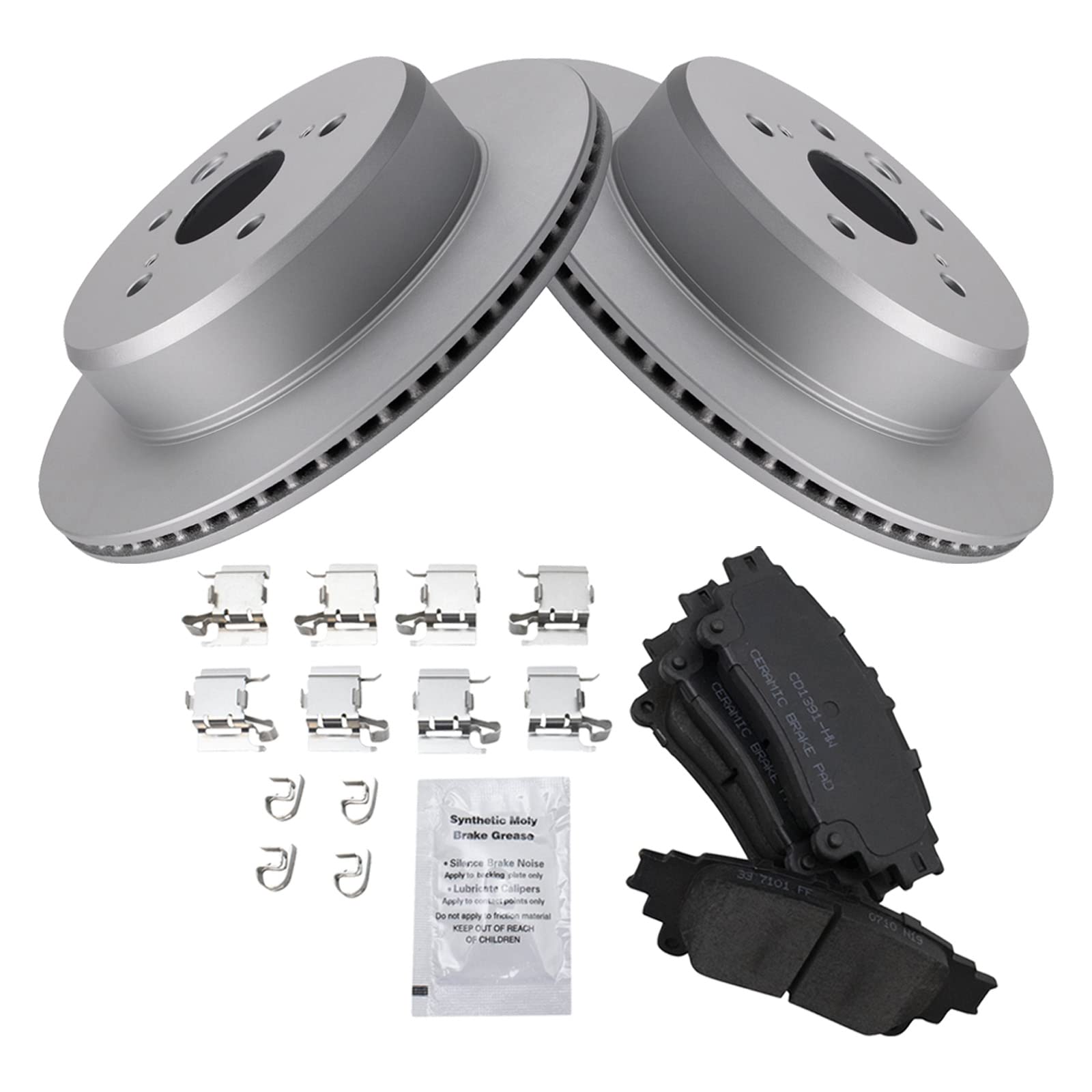 Trq Rear Brake Pad & Rotor Kit Brake Pads Brake Rotor Ceramic Vented Premium G-Coated Compatible With 2016-2017 Lexus Gs200T