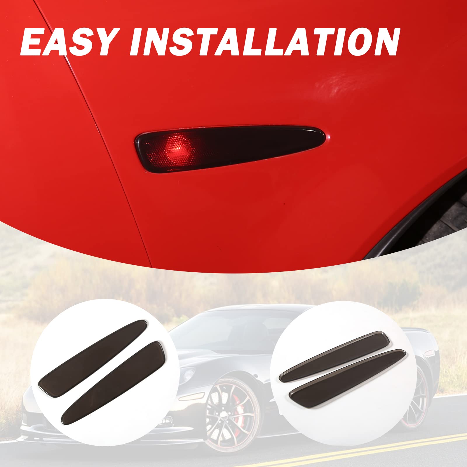 LLKUANG Rear Bumper Side Reflector Light Strip Blackened Shell Sheet Compatible with Chevrolet Corvette C6 2005-2013,Smoked Blac