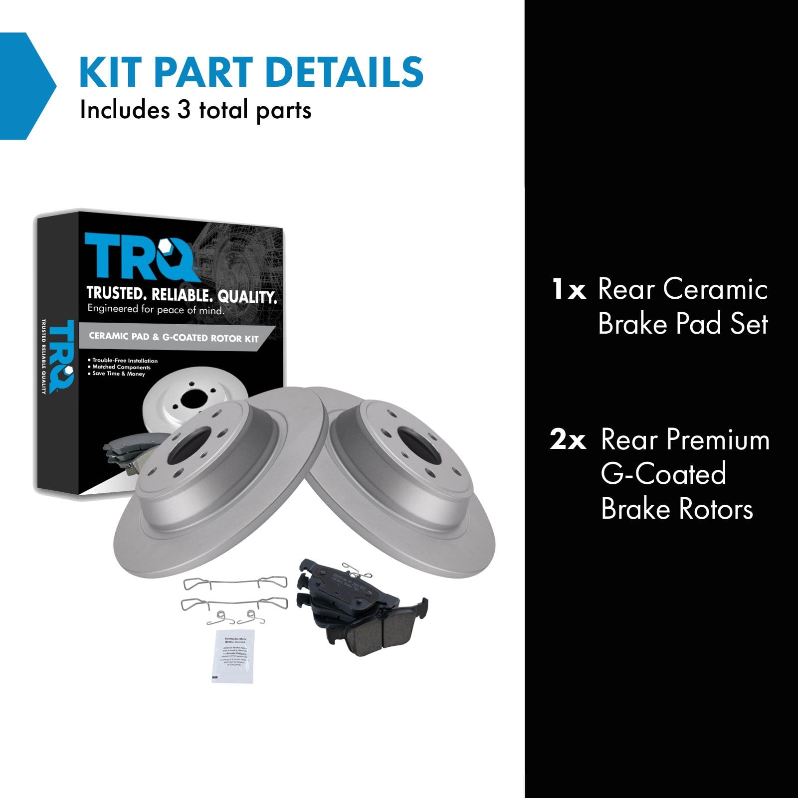Trq Rear Brake Pad & Rotor Kit Brake Pads Brake Rotor Ceramic Premium G-Coated Compatible With 2013-2020 Ford Fusion 2013-2016 L