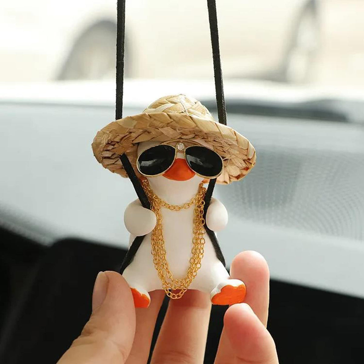 Swinging Duck Car Hanging Ornament, Cute Car Hanging Accessories For Rear View Mirror, Car Pendant Sunglasses Duck Hanging Swing