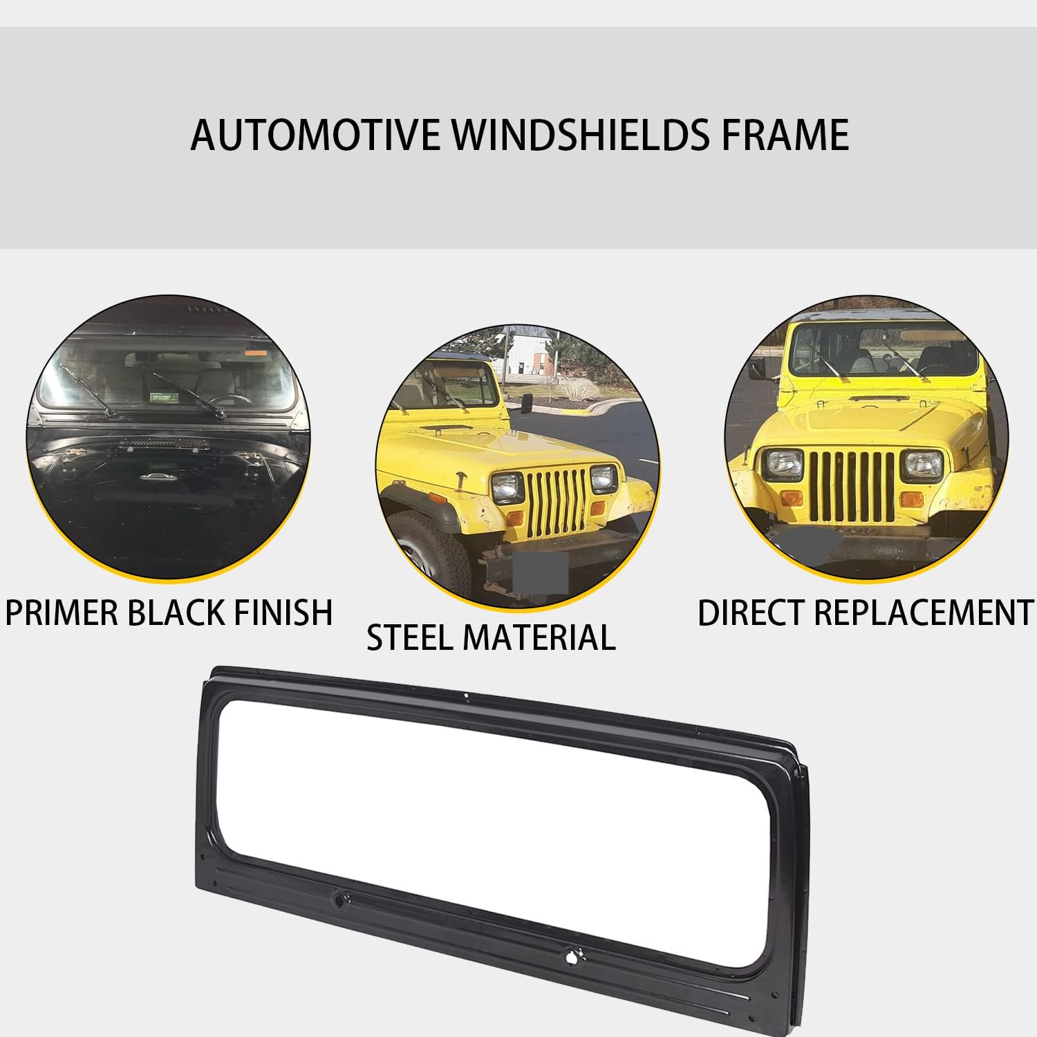Kuafu Front Windshields Frame Steel Compatible With 1987-1995 Jeep Wrangler Yj (Replace For Ch1280101 55174576)