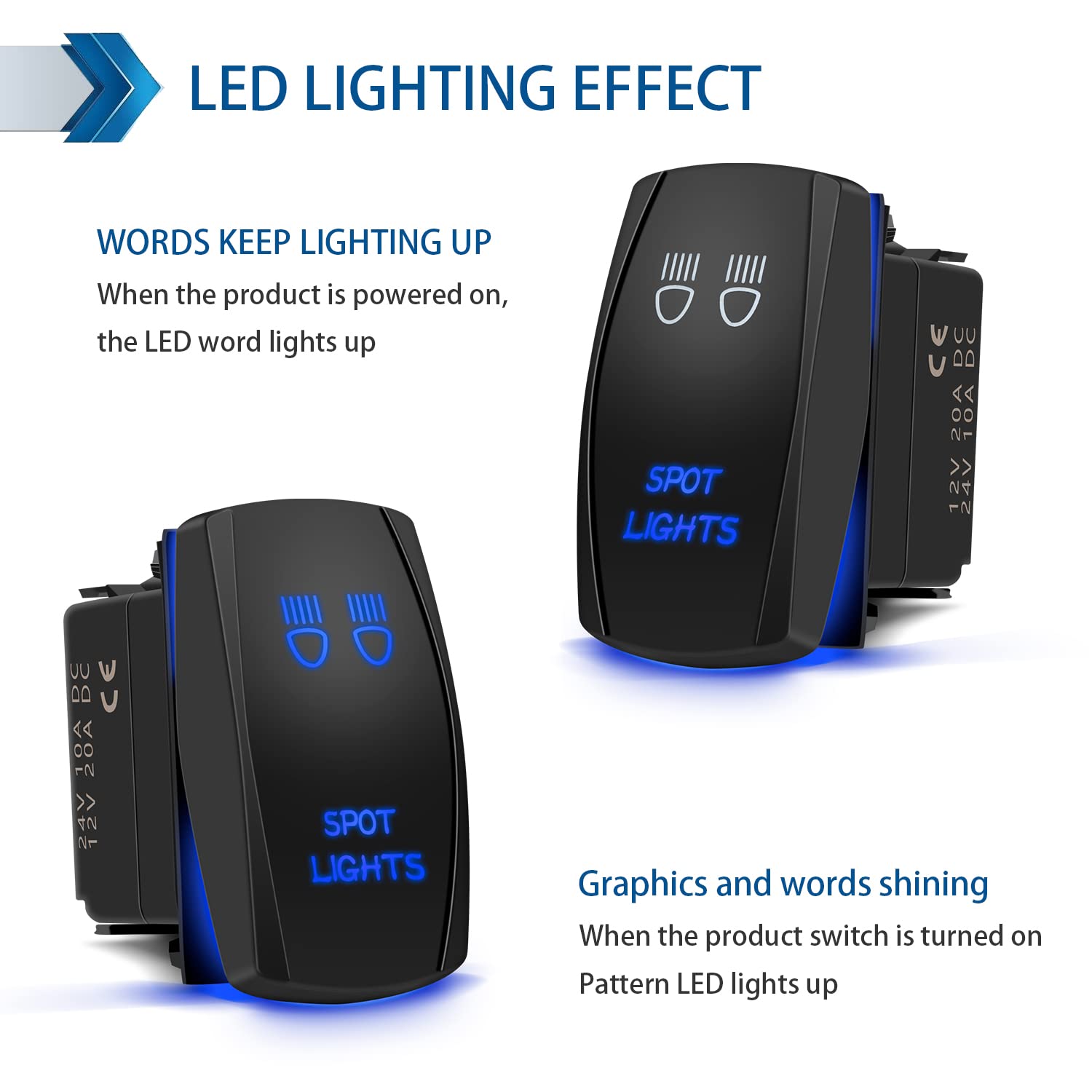 Spot Lights Rocker Switch 5Pin Laser On/Off Blue Led Light 20A/12V 10A/24V Toggle Switch With Jumper Wires Set For Automotive Bo