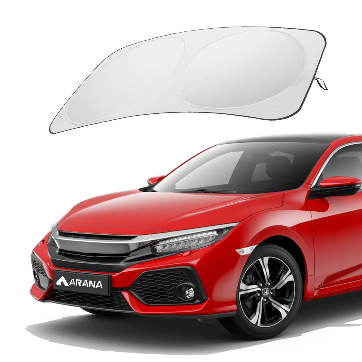 ARANA Car Windshield Sun Shade with UV Reflective, 240T Polyster Front Window Sunshade Keeps Car Interior Cool, Foldable & Retra