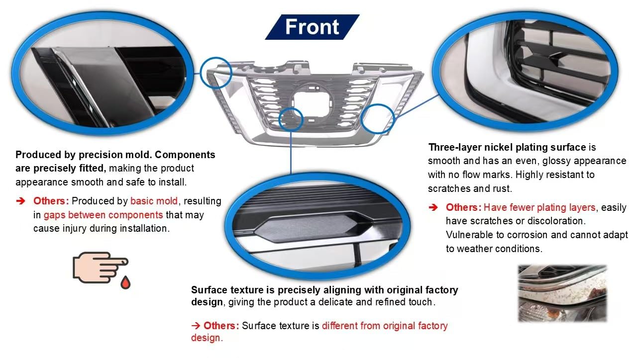 Torcia TYG Front Grille for 2017-2019 Kia Sportage, OE Style Replacement, Gloss Black with Chrome Frame, Model KI1200190
