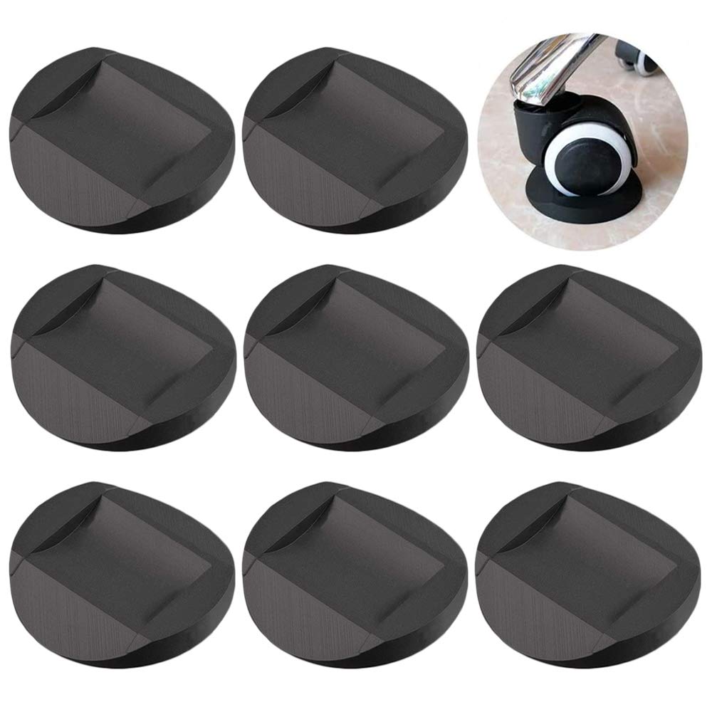 Furniture Cups - Bed Stopper, Rubber Furniture Coasters Cups With Anti-Sliding Floor Grip Fits To All Floors & Wheels Of Furniture, Sofas, Beds, Chairs, Prevents Scratches, Black (Set Of 8) (Round)