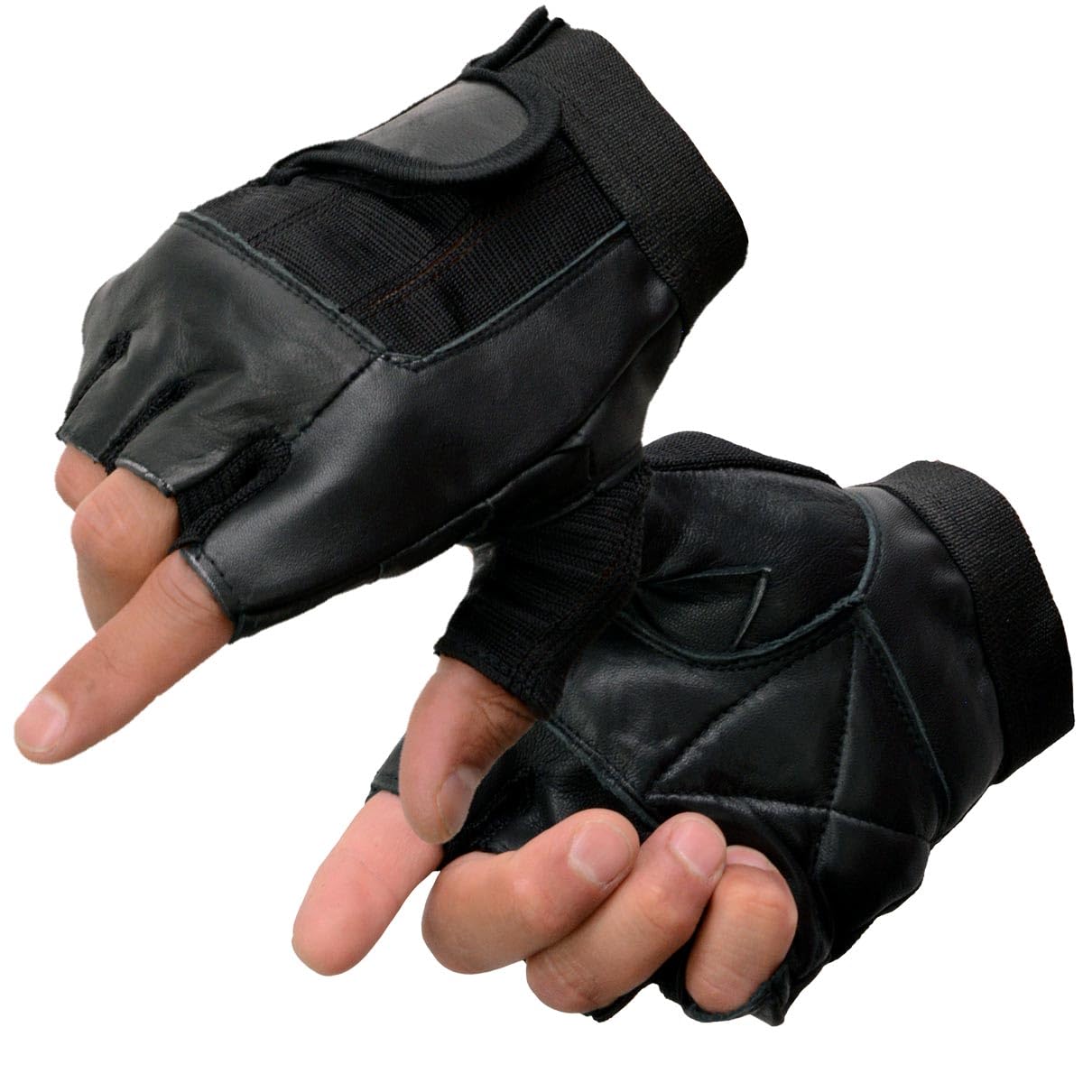Milwaukee Leather Sh217 Men'S Black Leather Gel Padded Palm Fingerless Motorcycle Hand Gloves W/Breathable Mesh Material - Mediu
