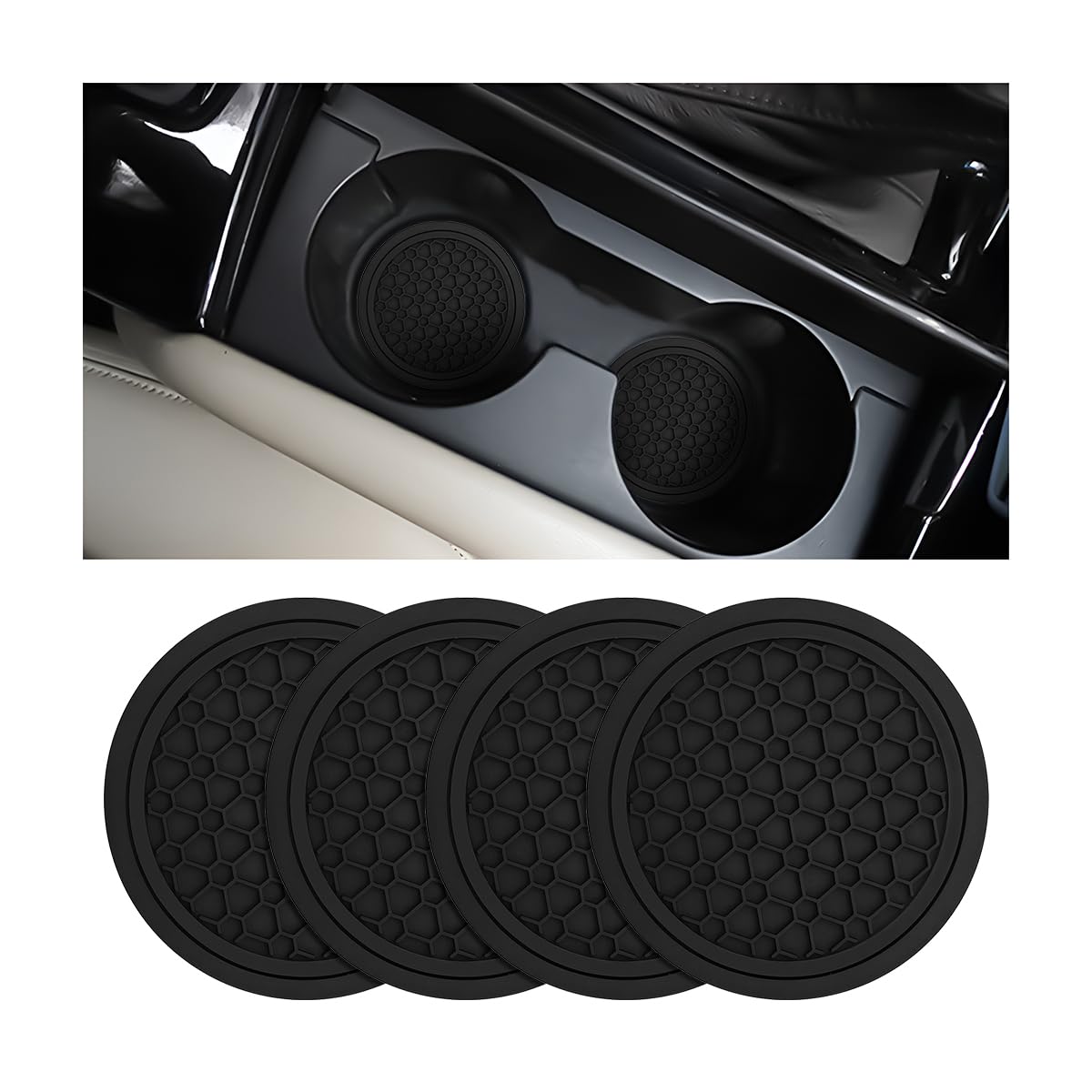 Mandark 4Pcs Car Cup Holder Coasters, 2.75 Inch Non-Slip Insert Water Bottle Holder Pads, Dustproof Automotive Interior Accessor