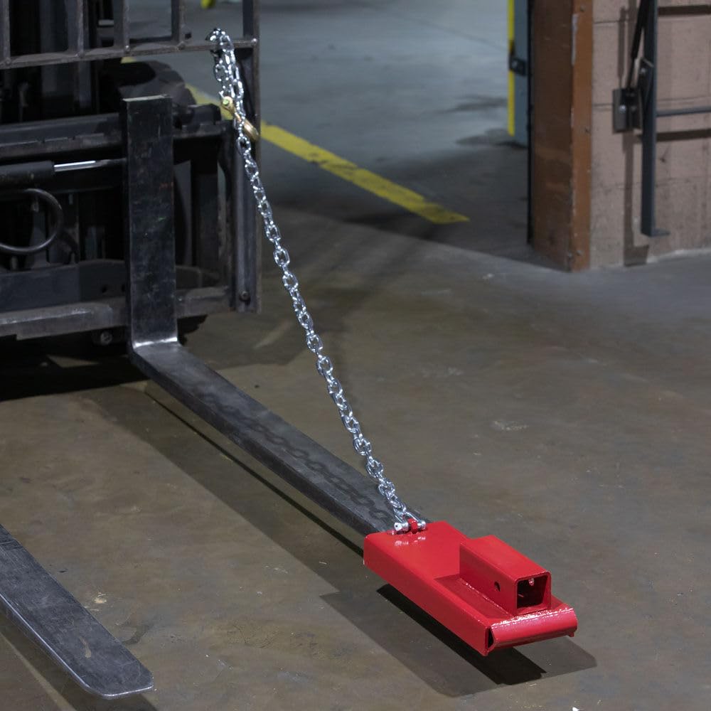 Titan Attachments Single Forklift 2'' Hitch Receiver, Pallet Fork Blade Insert, Fork Mounted Trailer Towing Adapter With Safety