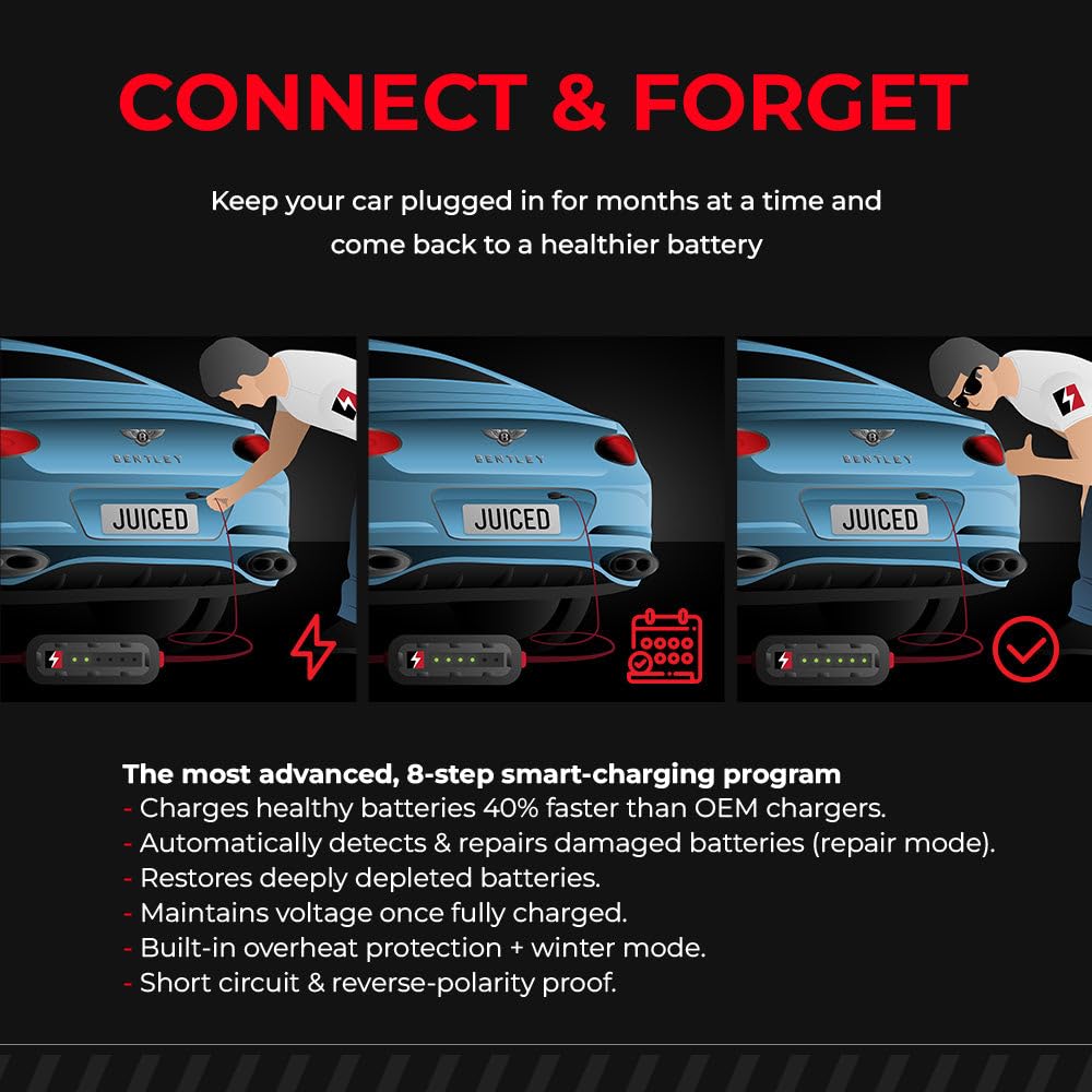 Jmr Battery Charger For Bentley Continental Gt Bentayga Flying Spur Mulsanne Trickle Charger Conditioner Maintainer (Magnetic Port, Add Lithium Mode)