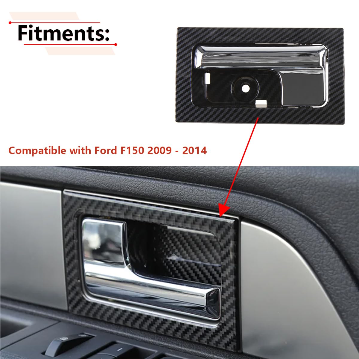 RLB-HILON Interior Door Handle Compatible with Ford F150 2009 to 2014 Year, Front or Rear Left Driver Side Door, Carbon Fiber Pa