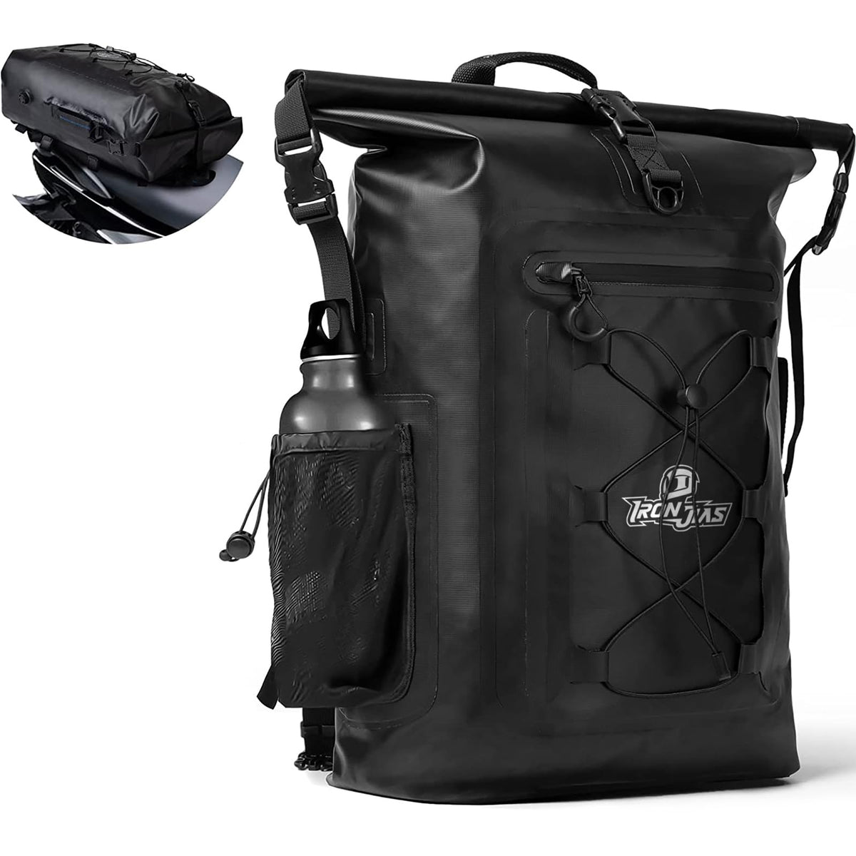 Grapelet Motorcycle Sissy Bar Bag Waterproof Motorcycle Backpack Tail Bags Travel Saddlebags 35L Duffle Bags Pvc 500D Waterproof Dry Bags - Black
