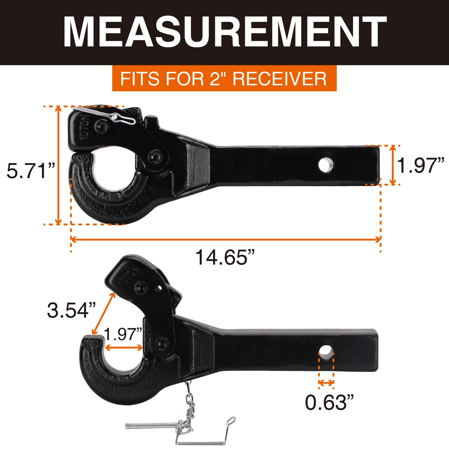 Onltco Pintle Hitch Receiver Hook 10 Ton For 2” Hitches Hitch Hook Military Receiver 20000Lbs
