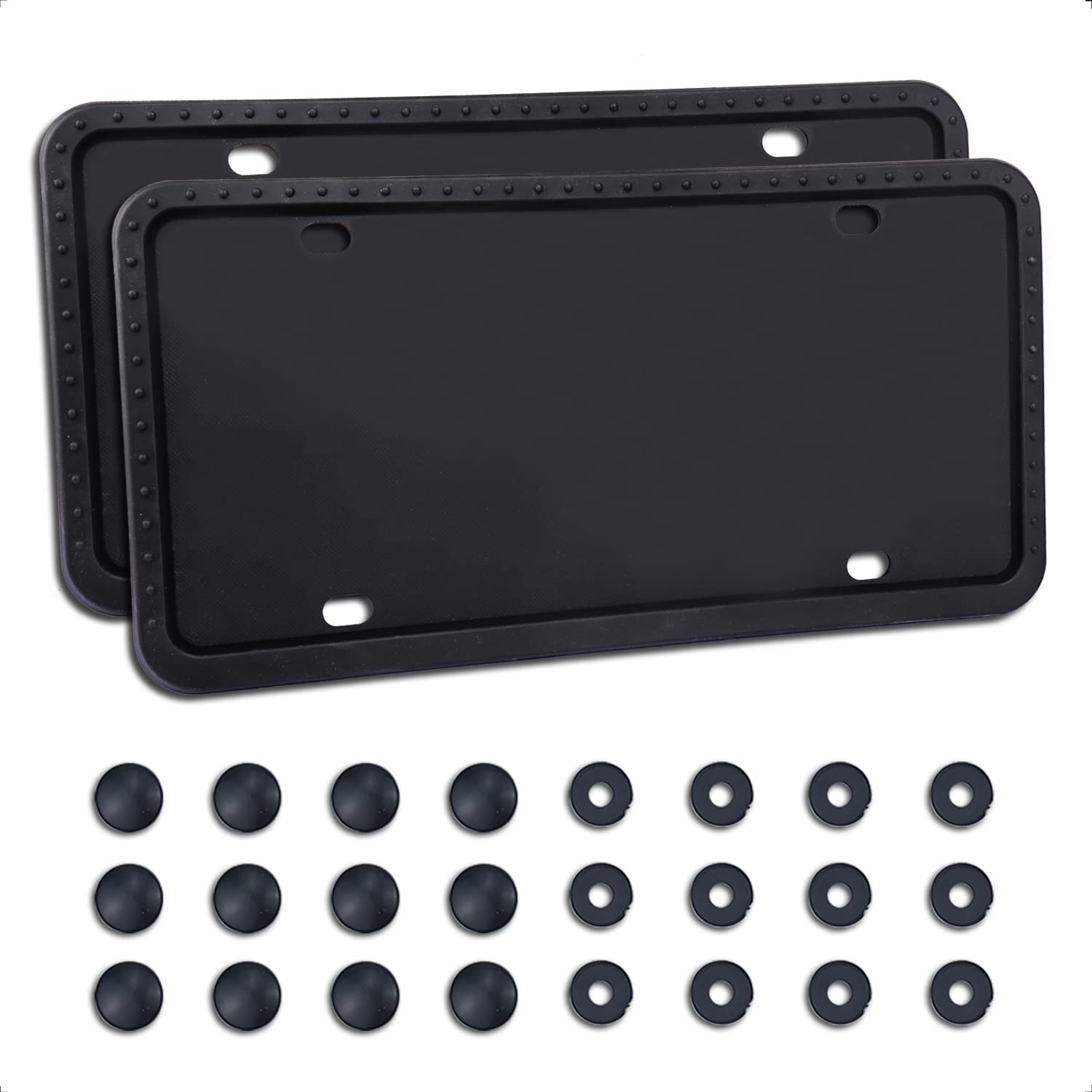 Livtee Silicone License Plate Frames Covers, 2 Pack Universal American Car Accessory License Plate Bracket Holder, Licence Plate Accessories - Black