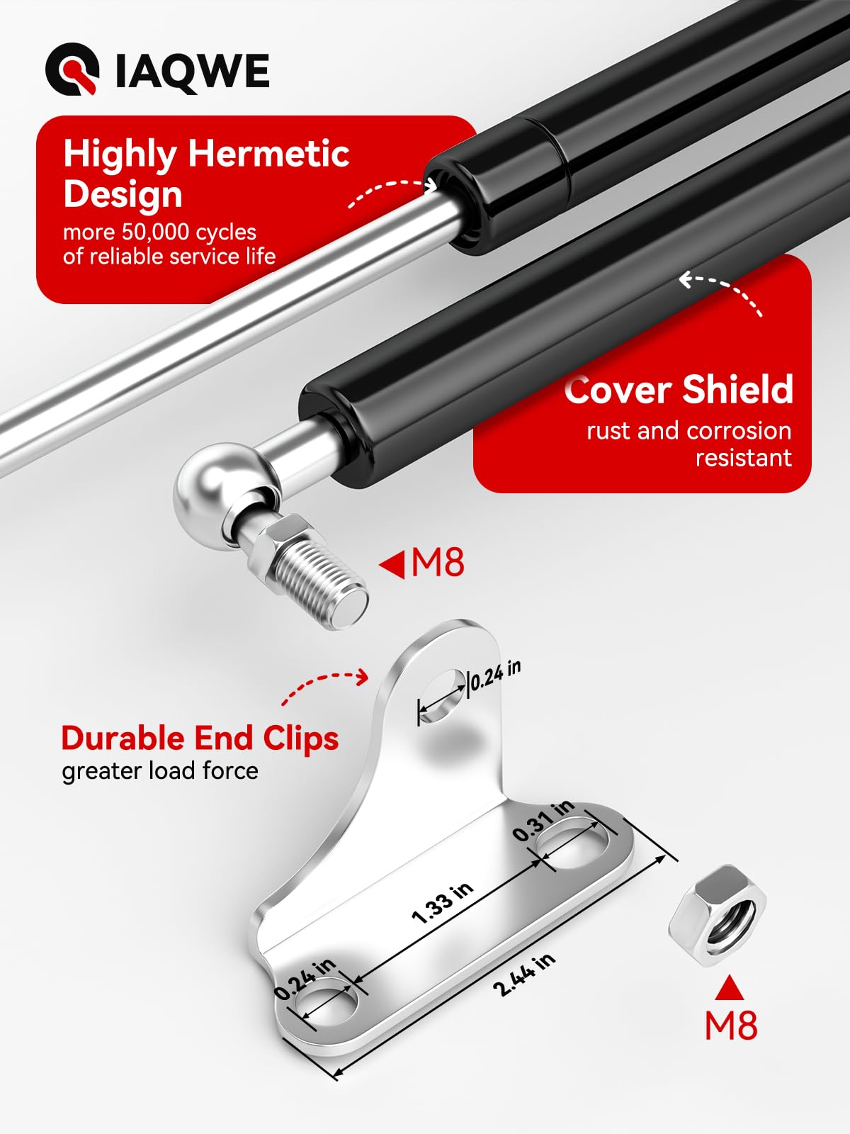 20 Inch 180Lb/800N Gas Struts Spring Shocks With L-Type Mount Brackets For Queen King Rv Bed Murphy Bed Heavy-Duty Tool Box Cabi
