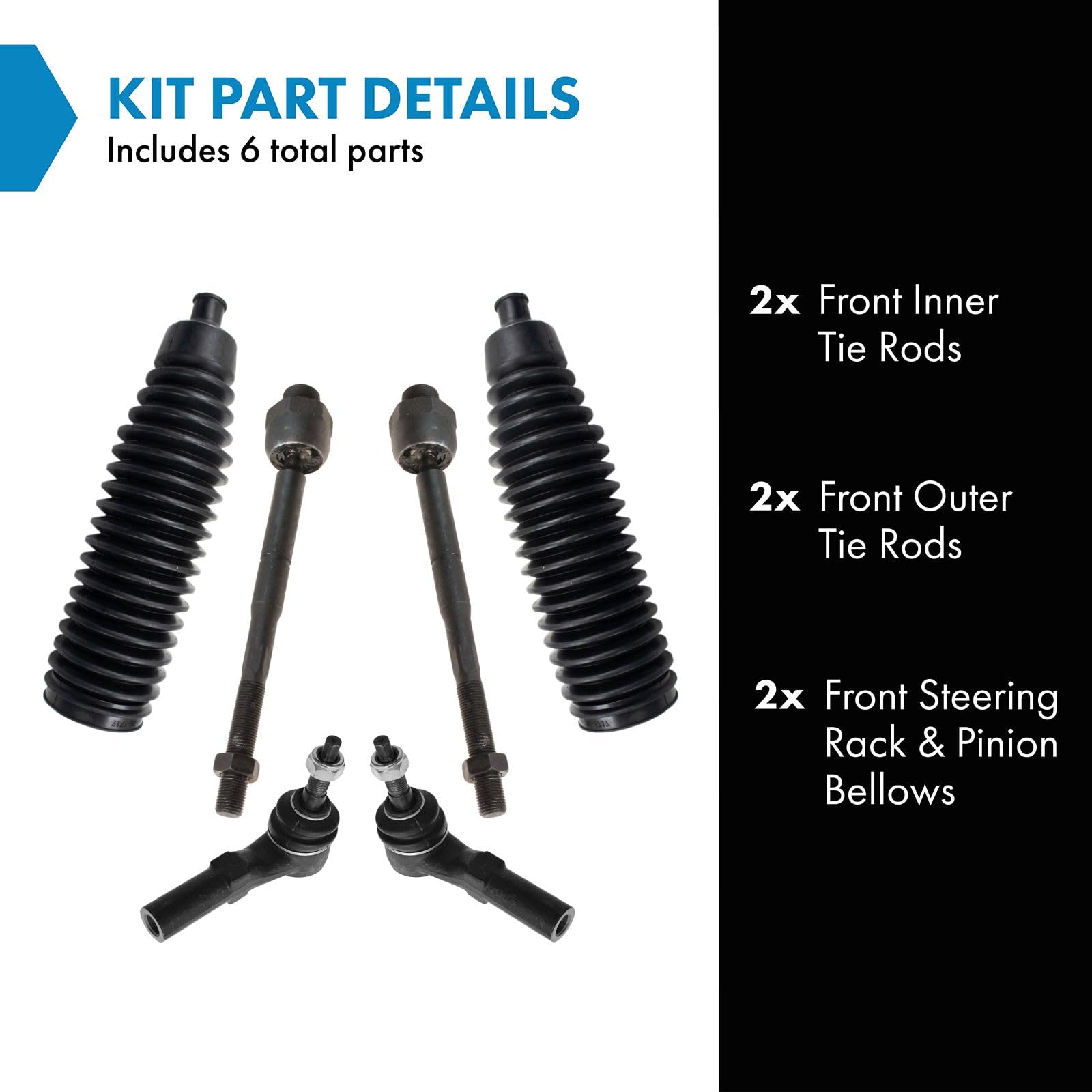 Trq Front Driver & Passenger Side Inner & Outer Steering Kit Steering Rack & Pinion Bellow Tie Rod Compatible With 2005-2010 Dod