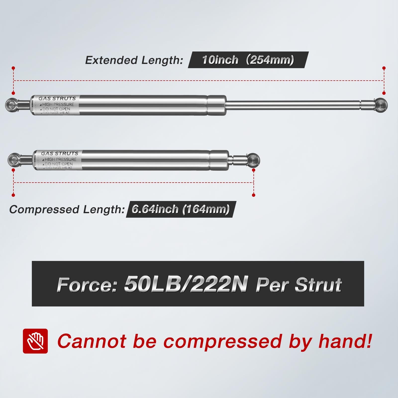 Vepagoo 10 Inch 50Lb/222N Stainless Steel Gas Shock Strut Lift Support Spring For Truck Pickup Tool Box Or Boat Storage Lid Toy