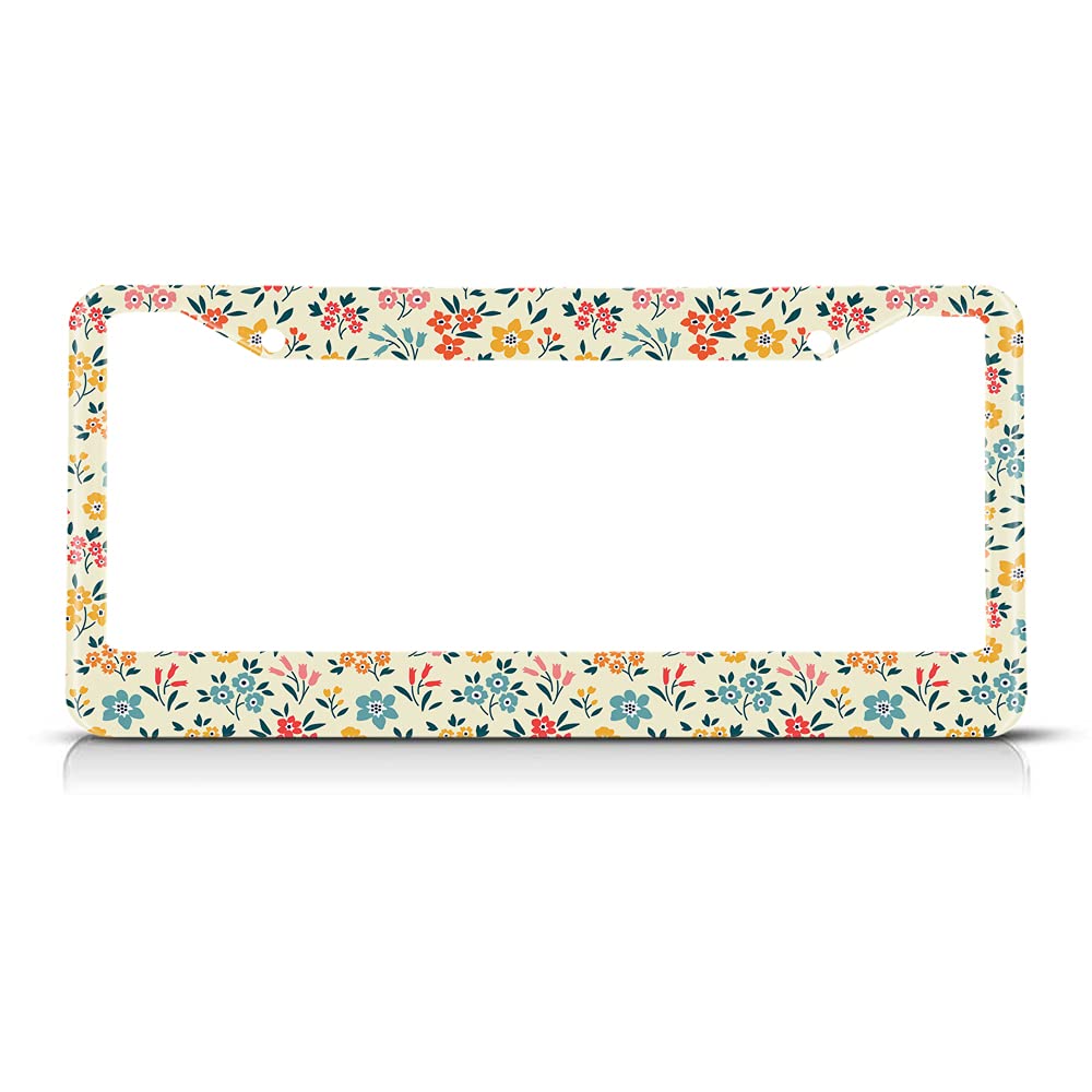 Beabes Pretty Floral Pattern Unique Retro Flower Novelty Folk License Plate Cover Car Tag Holder Metal License Plate Frame For U
