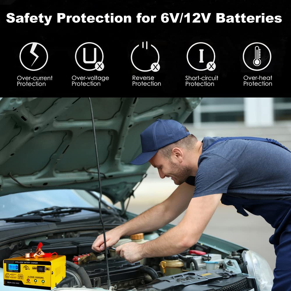 6V and 12V Car Battery Charger, 15A Smart Battery Trickle Charger Maintainer, Pulse Repair Deep Cycle Battery Charger Automotive
