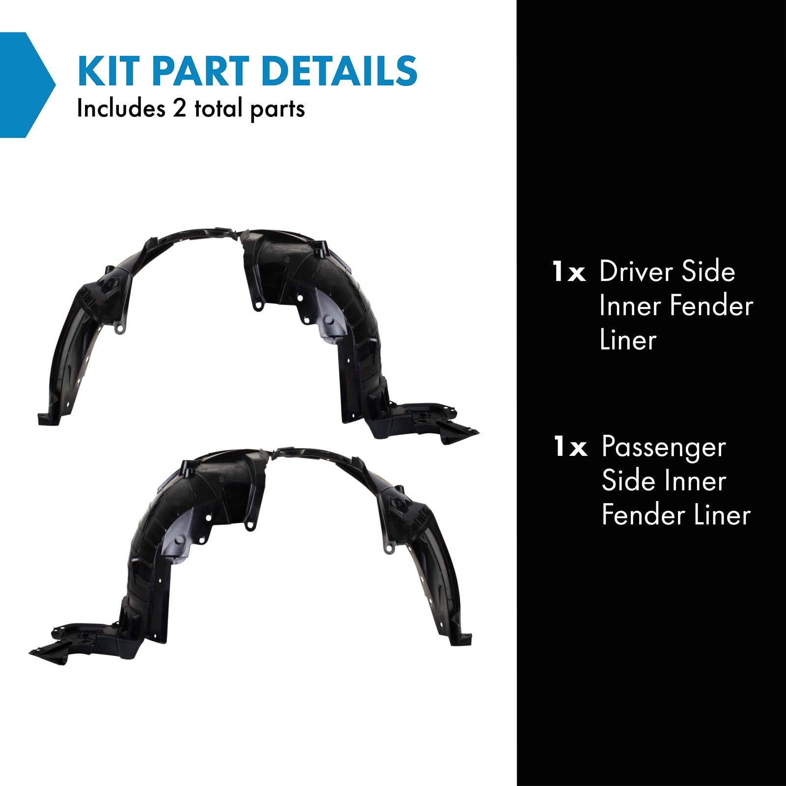 Trq Inner Fender Liner Set Compatible With 2014-2018 Nissan Rogue Ni1248135 Ni1249135