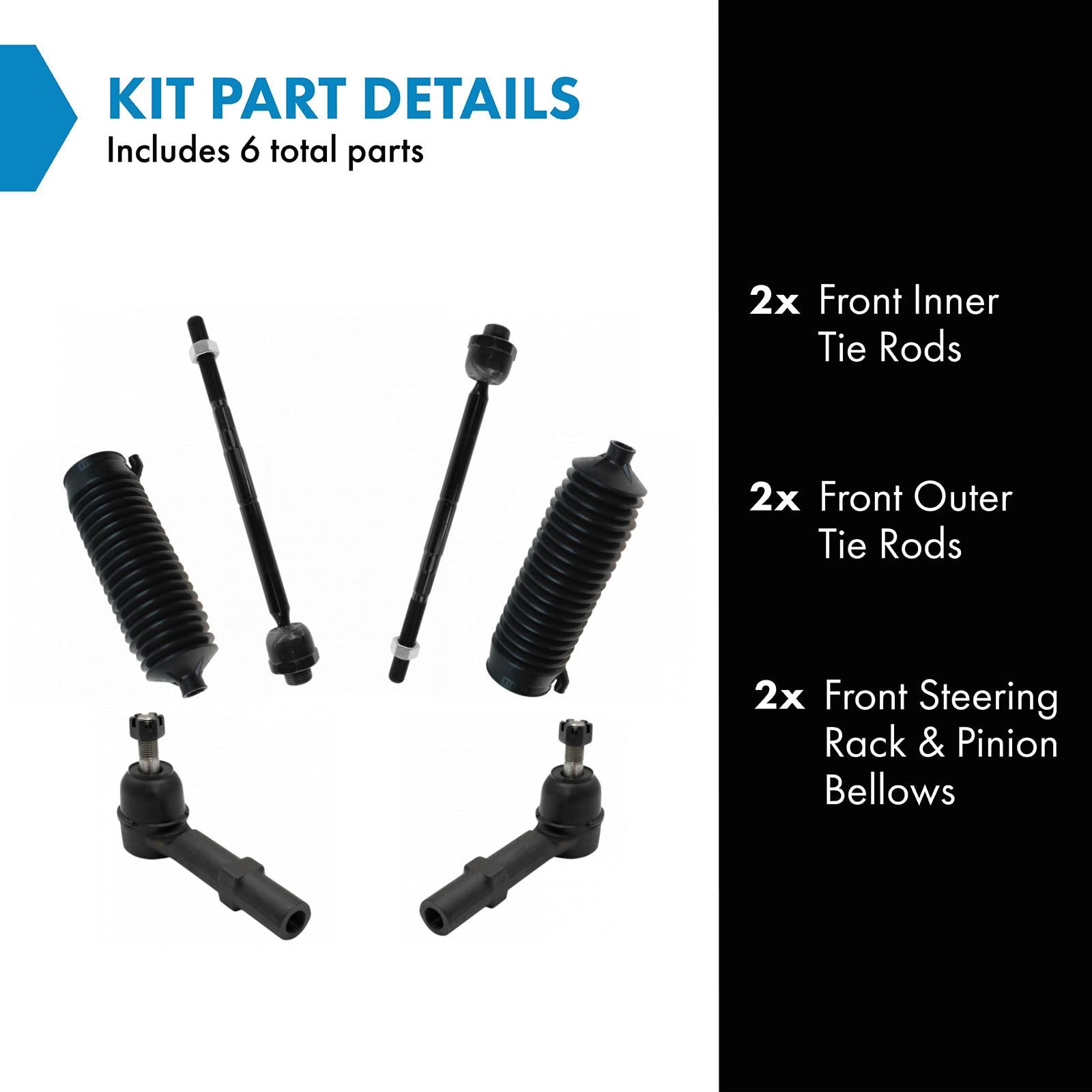Trq Front Steering Kit Steering Rack & Pinion Bellow Tie Rod Compatible With 2007-2014 Cadillac Escalade 2007-2013 Chevrolet Ava