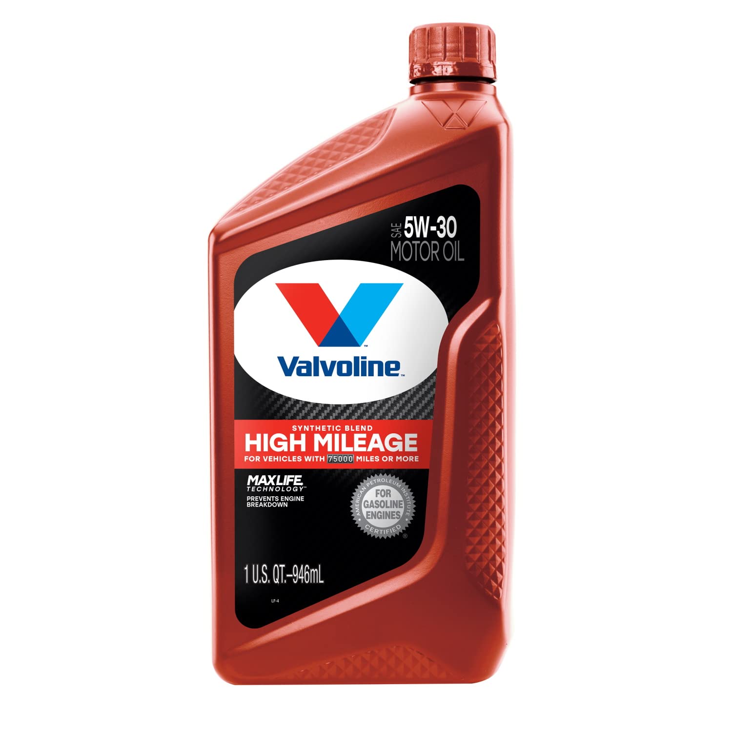Valvoline High Mileage With Maxlife Technology Sae 5W-30 Synthetic Blend Motor Oil 1 Qt
