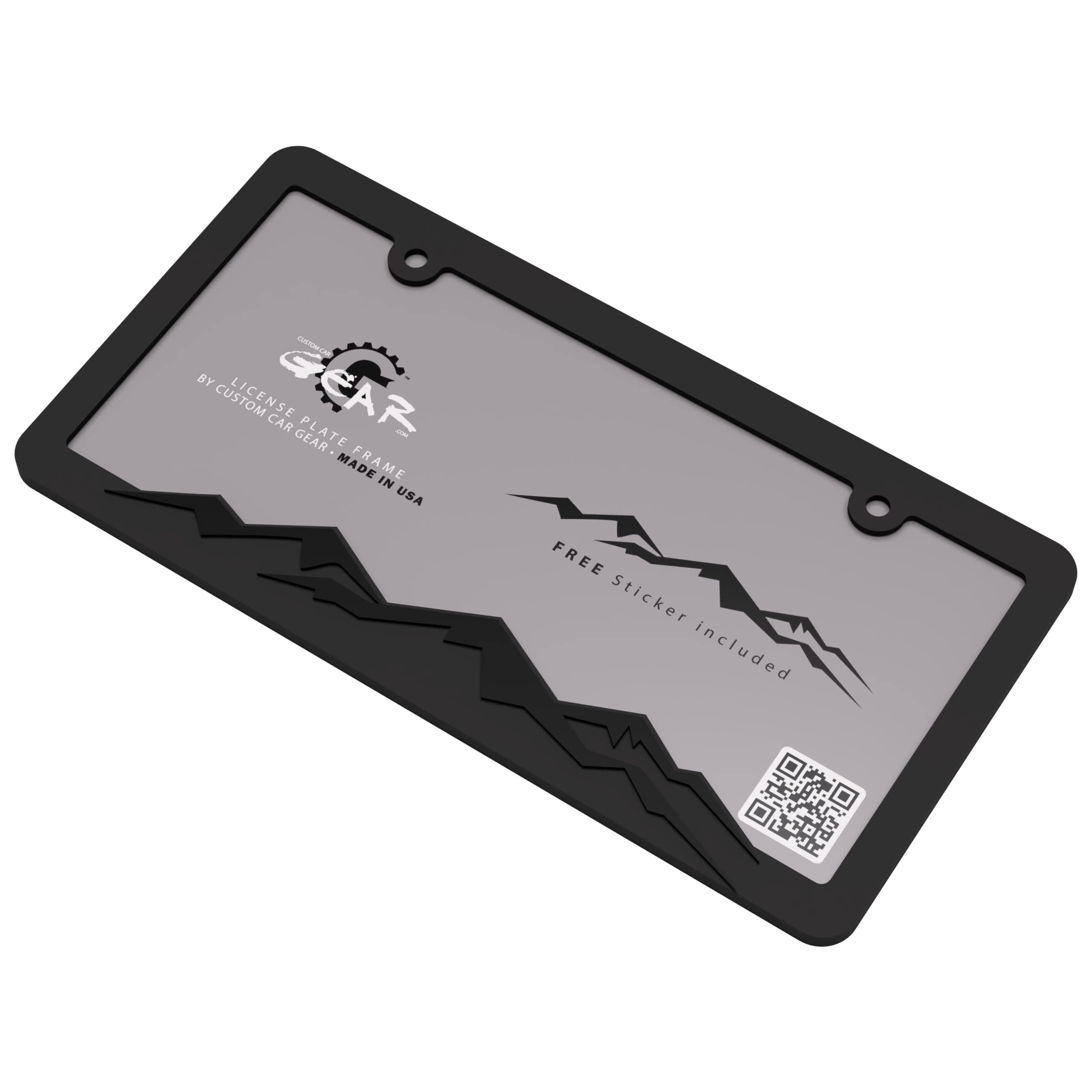 Custom Car Gear Mountain License Plate Frame Bracket - Blackout Edition, Black Plastic, Sleek Design