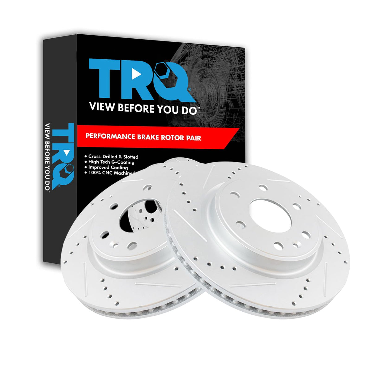 Trq Front Performance Brake Rotor Drilled Slotted Pair For 2007-2016 Gmc Acadia / 2008-2017 Buick Enclave / 2007-2010 Saturn Out