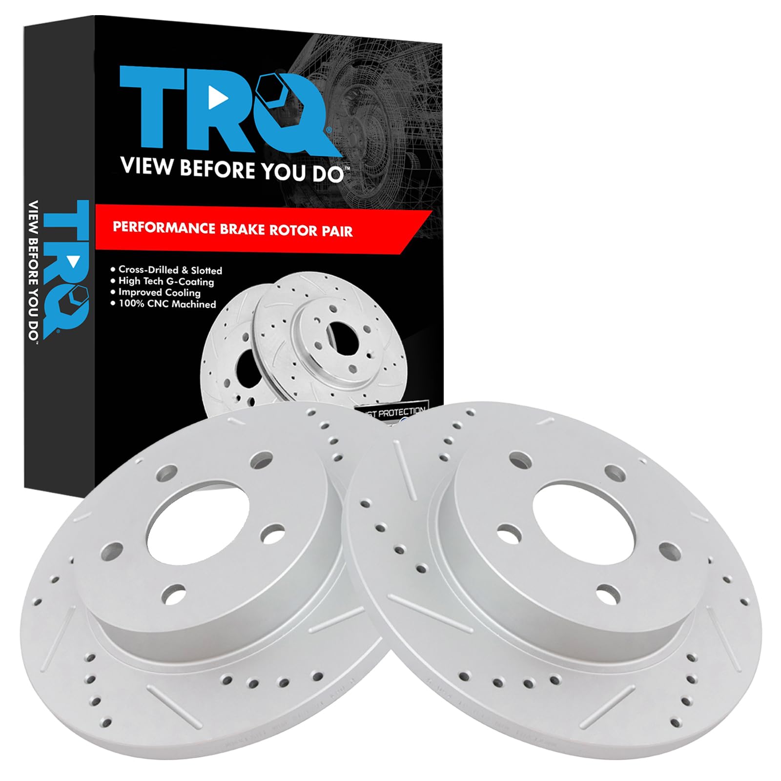 Trq Rear Performance Brake Rotors Set Premium G-Coated Compatible With 2005-2008 Chevrolet Cobalt 2008-2010 Hhr 2004-2012 Malibu