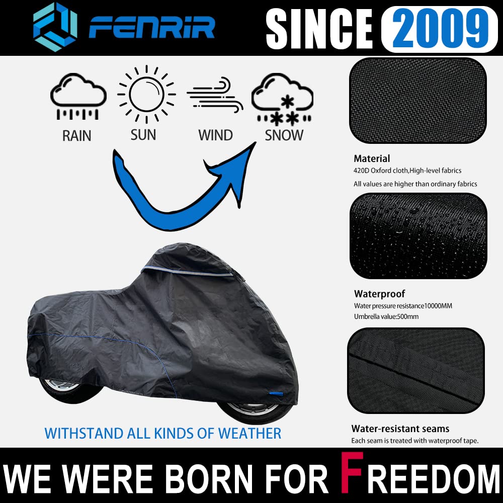 Fenrir 96'' Motorcycle Cover Waterproof Outdoor Storage Exhaust Pipe Anti-Scalding For Cruiser Harley Davidson Softail Fat Bob F