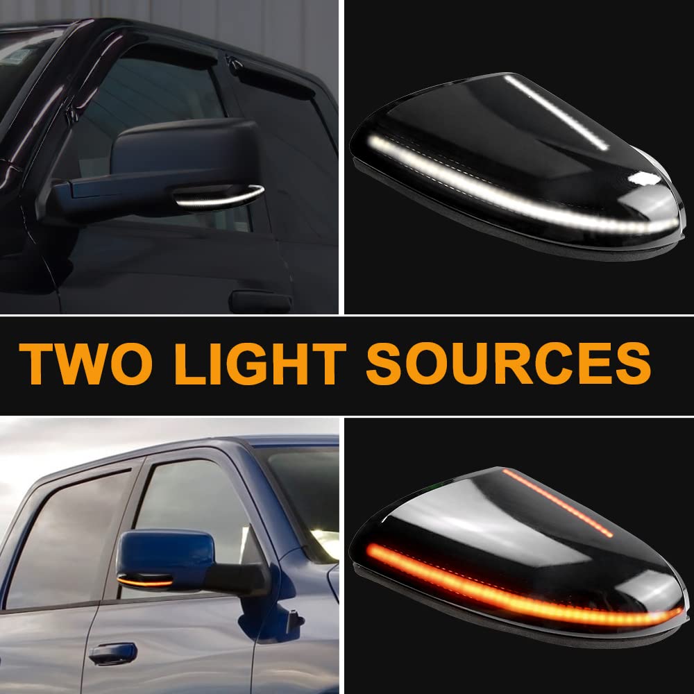 Jinfili A Pair Rearview Mirror Led Turn Signal Lights Assembly Side Marker Puddle Lamp Compatible With Dodge Ram 1500 2500 2010-