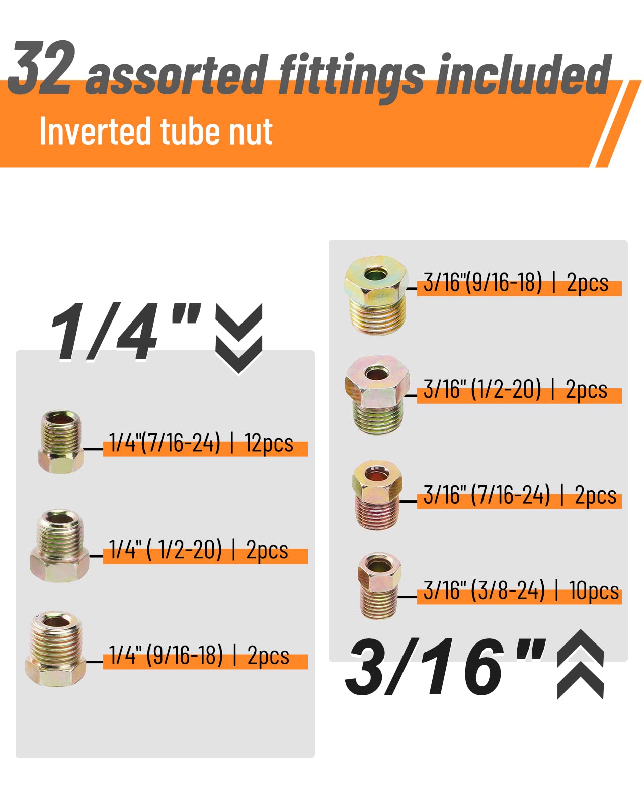 Racewill 25 Ft 3/16' + 1/4' Copper Coated Brake Line Kit (Includes 32 Fittings And 8 Unions)+ Brake Line Double & Single Flaring Tool Kit