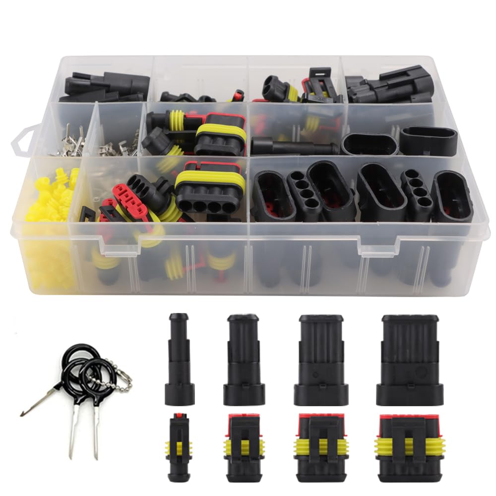 Ymyp 355Pcs 26 Sets Waterproof Automotive Wire Connectors - 1/2/3/4 Pin Connectors Male And Female For Cars Motorcycles & Boats - 22-16 Awg