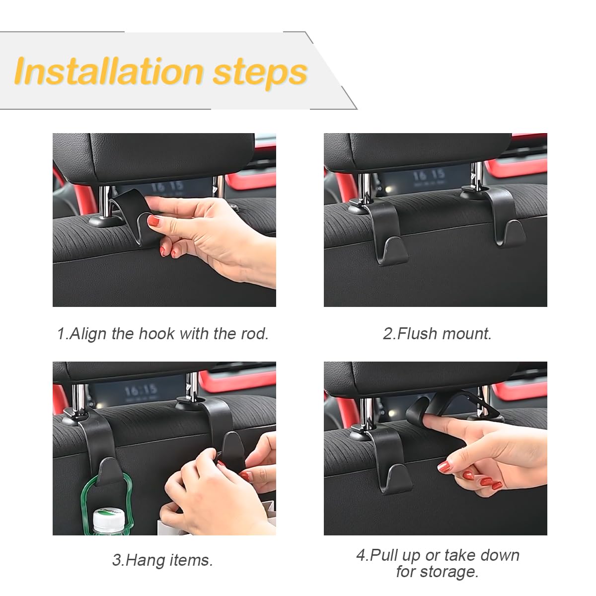 Osilly Car Seat Headrest Hook, 4 Pack Auto Seat Hanger Storage Organizer for Purse Handbag Coats Bags, Universal Car Interior Ac