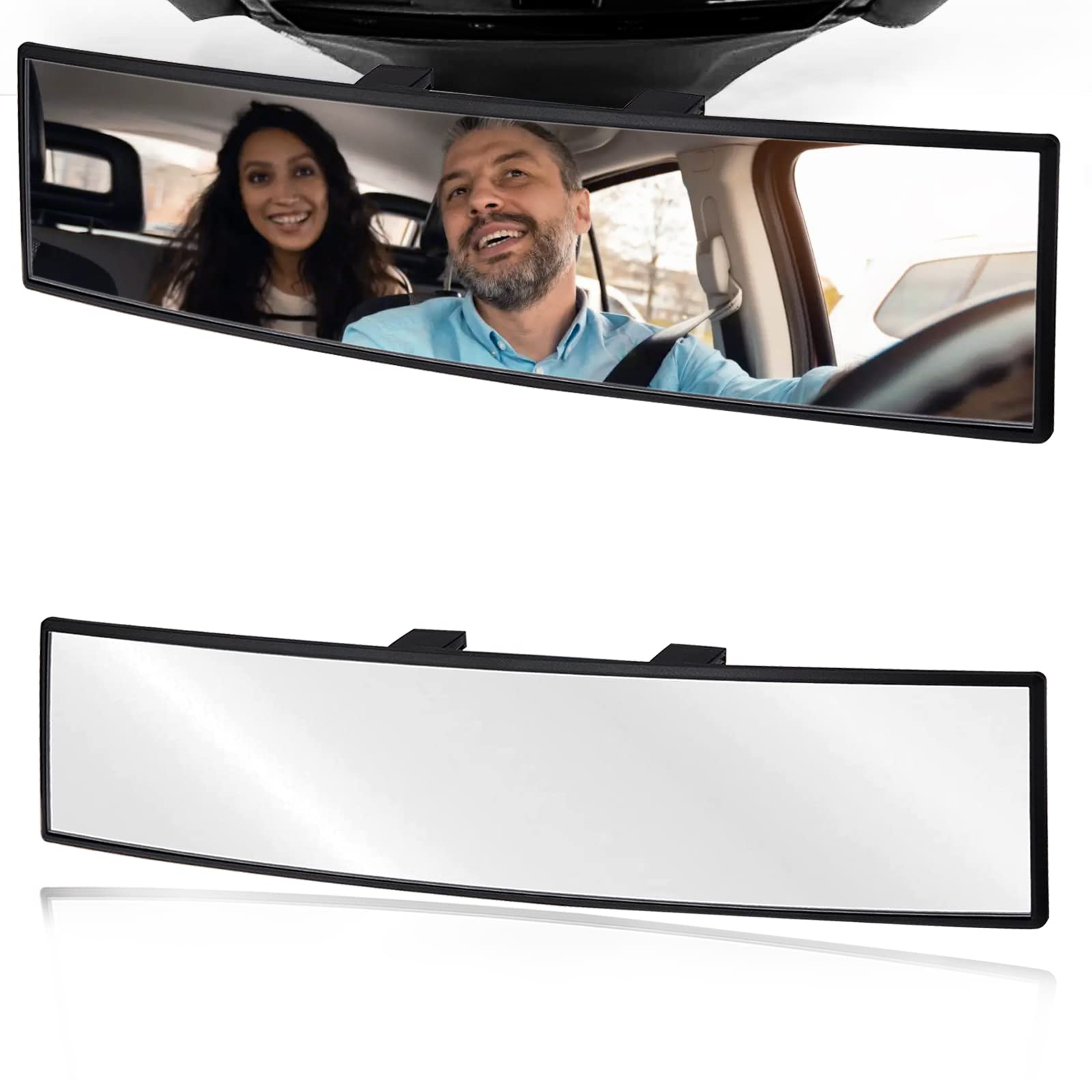 Obtanim Car Rearview Mirror 12 Inch Hd Glass Anti Glare Clip On Panoramic Wide Angle Car Interior Rear View Mirror Accessories For Car Suv Trucks (White)