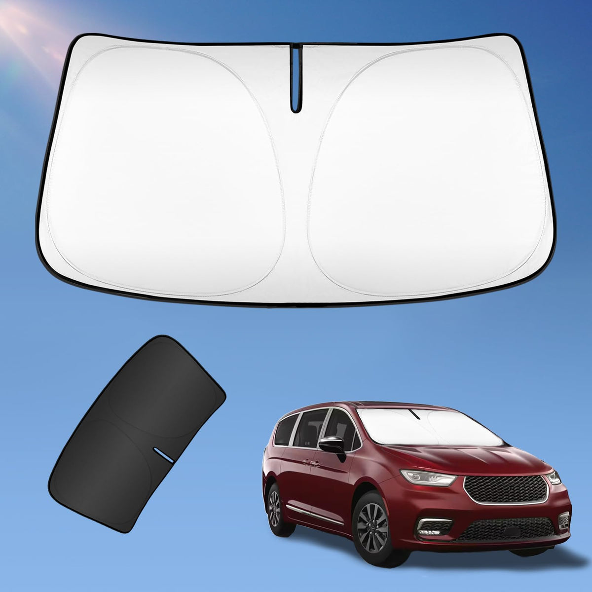 Sun Shade Sunshade For Chrysler Pacifica Minivan 2017-2024 2025 Windshield Cover, 2-Layers Sun Shield 240T Silver Coating Sun Vi
