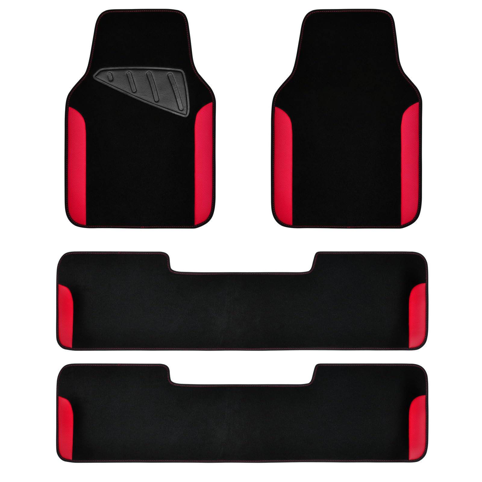 Car Pass® Waterproof Universal Faux Leather 3Row Car Floor Mats, Red Car Mats Fit For Suv,Vans,Sedans, Trucks,Set Of Vehicles Car Carpet With Driver Heel Pad And Anti-Slip Nibs Backing (Red 3Row)