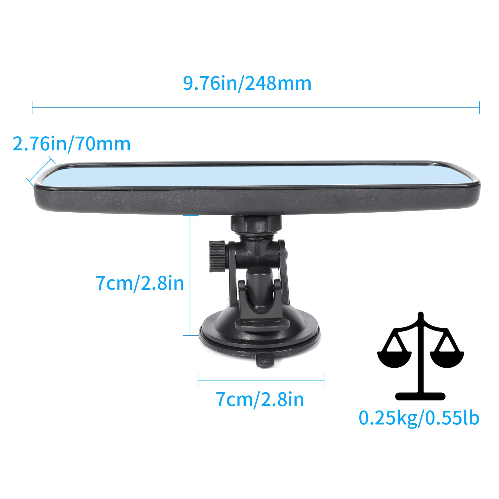 Wontolf 12'' Rear View Mirror Universal Rearview Mirror Interior Anti-Glare Frameless Panoramic Wide Angle Hd Rearview Mirror Wi