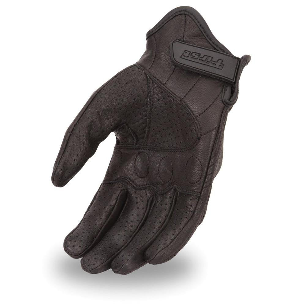 First Mfg Co - Razer - Men'S Motorcycle Biker Riding Black Leather Gloves - 2X Large - Adjustable Strap Knuckle Protection Padde